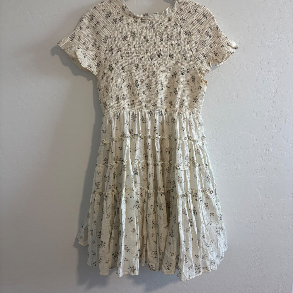 En‎ Saison Refine Vintage Floral Smocked Tiered Mini Dress Natural Cream Small - Picture 3 of 9
